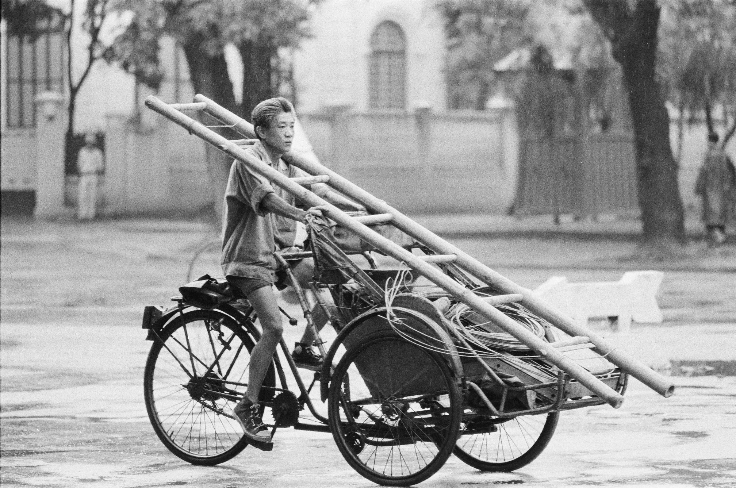 The adaptive use of a tricycle for work purposes.